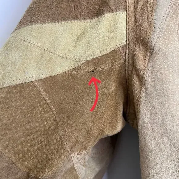 Retro Patchwork Leather Jacket Faux Sherpa Lined Medium - Picture 12 of 14